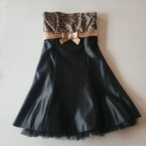 Vintage Jessica McClintock Gunne Sax Black Satin Brocade Bow Party Dress Size 3